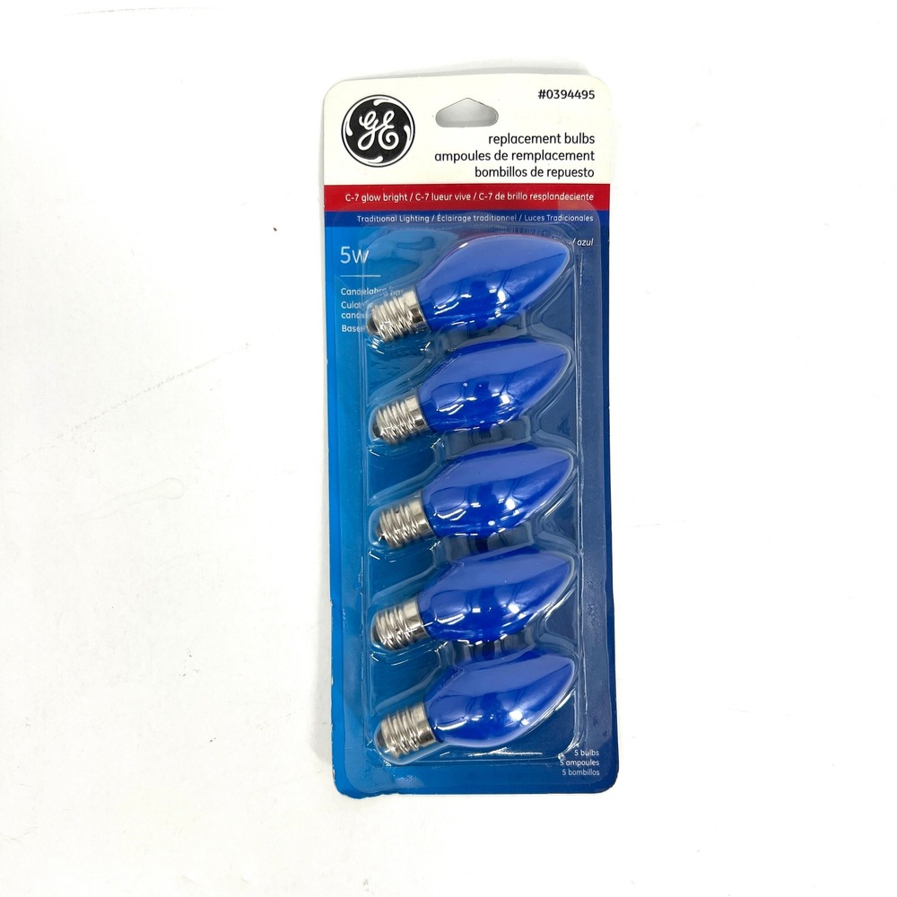 GE C-7 Glow Bright Blue Replacement Bulbs 5W Candelabra Base 5 Pack 0394495